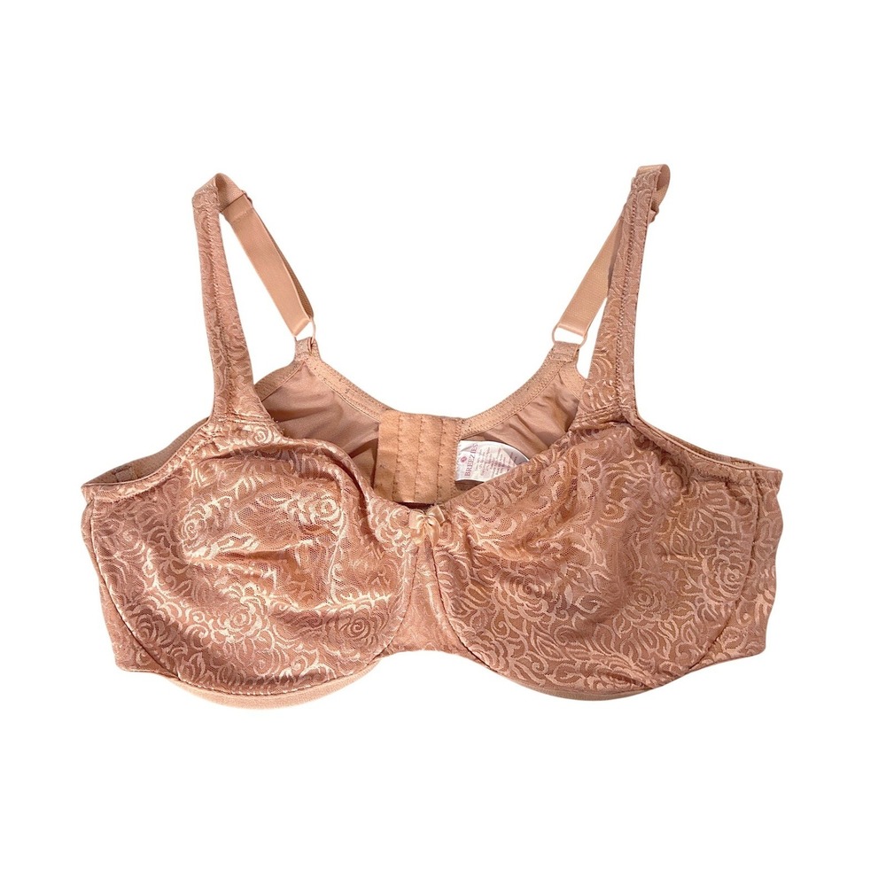 Breezies Floral Lace Unlined Underwire Bra Adjustable Straps Tan Nude 44D